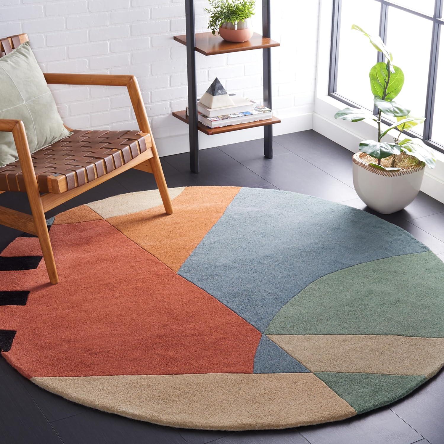 image:imageSAFAVIEH Rodeo Drive Collection Area Rug 8 Square Gold Handmade MidCentury Modern Abstract Wool Ideal for High Traffic Areas in Living Room Bedroom RD863AGold