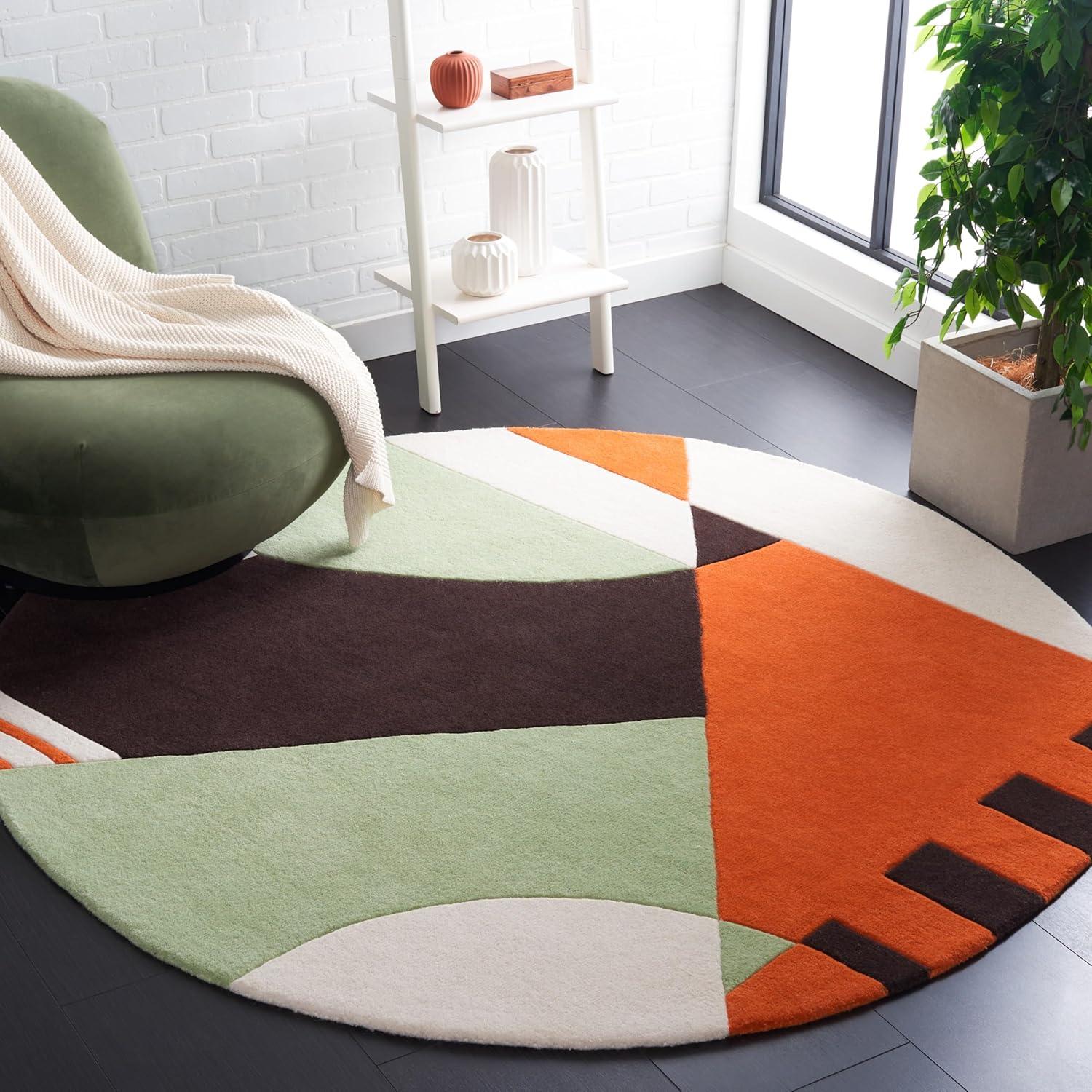 image:imageSAFAVIEH Rodeo Drive Collection Area Rug 8 Square Gold Handmade MidCentury Modern Abstract Wool Ideal for High Traffic Areas in Living Room Bedroom RD863AGreenBrown