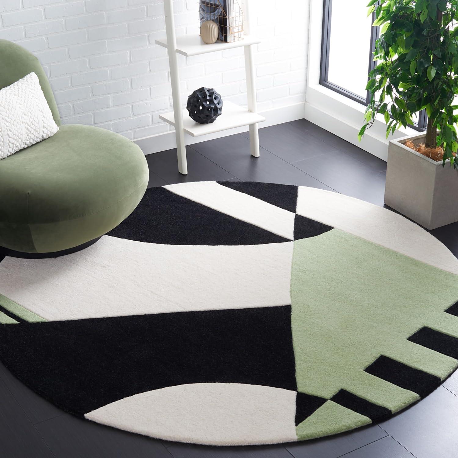 image:imageSAFAVIEH Rodeo Drive Collection Area Rug 8 Square Gold Handmade MidCentury Modern Abstract Wool Ideal for High Traffic Areas in Living Room Bedroom RD863ABlackGreen