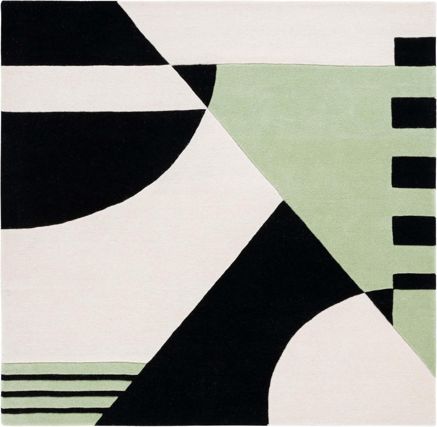 image:imageSAFAVIEH Rodeo Drive Collection Area Rug 8 Square Gold Handmade MidCentury Modern Abstract Wool Ideal for High Traffic Areas in Living Room Bedroom RD863ABlackGreen