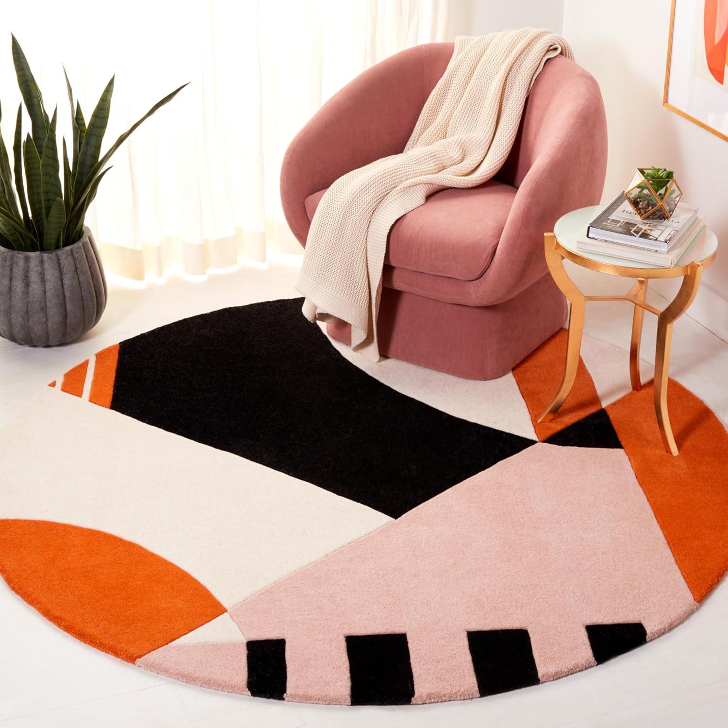 image:imageSAFAVIEH Rodeo Drive Collection Area Rug 8 Square Gold Handmade MidCentury Modern Abstract Wool Ideal for High Traffic Areas in Living Room Bedroom RD863AIvoryRust