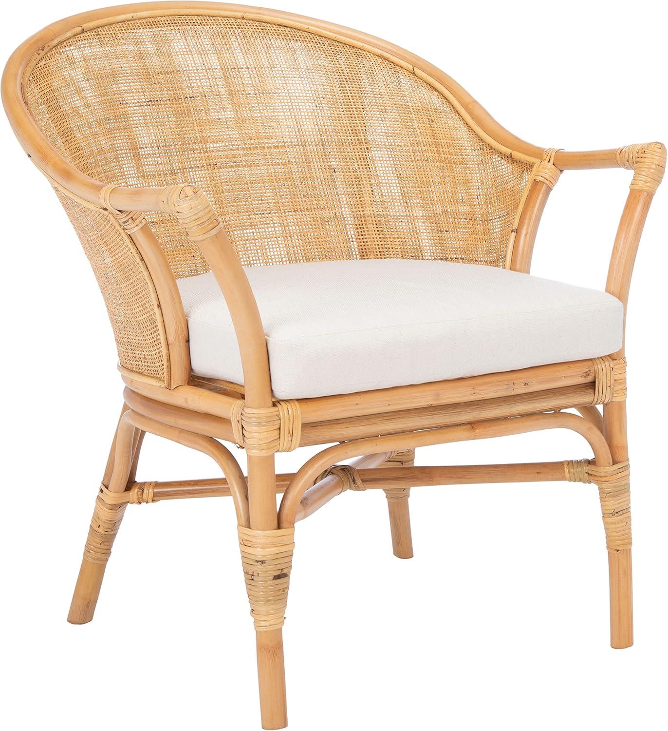 image:imageSafavieh Home Collection Dustin Rattan Cushion Accent Chair NaturalWhiteNatural White