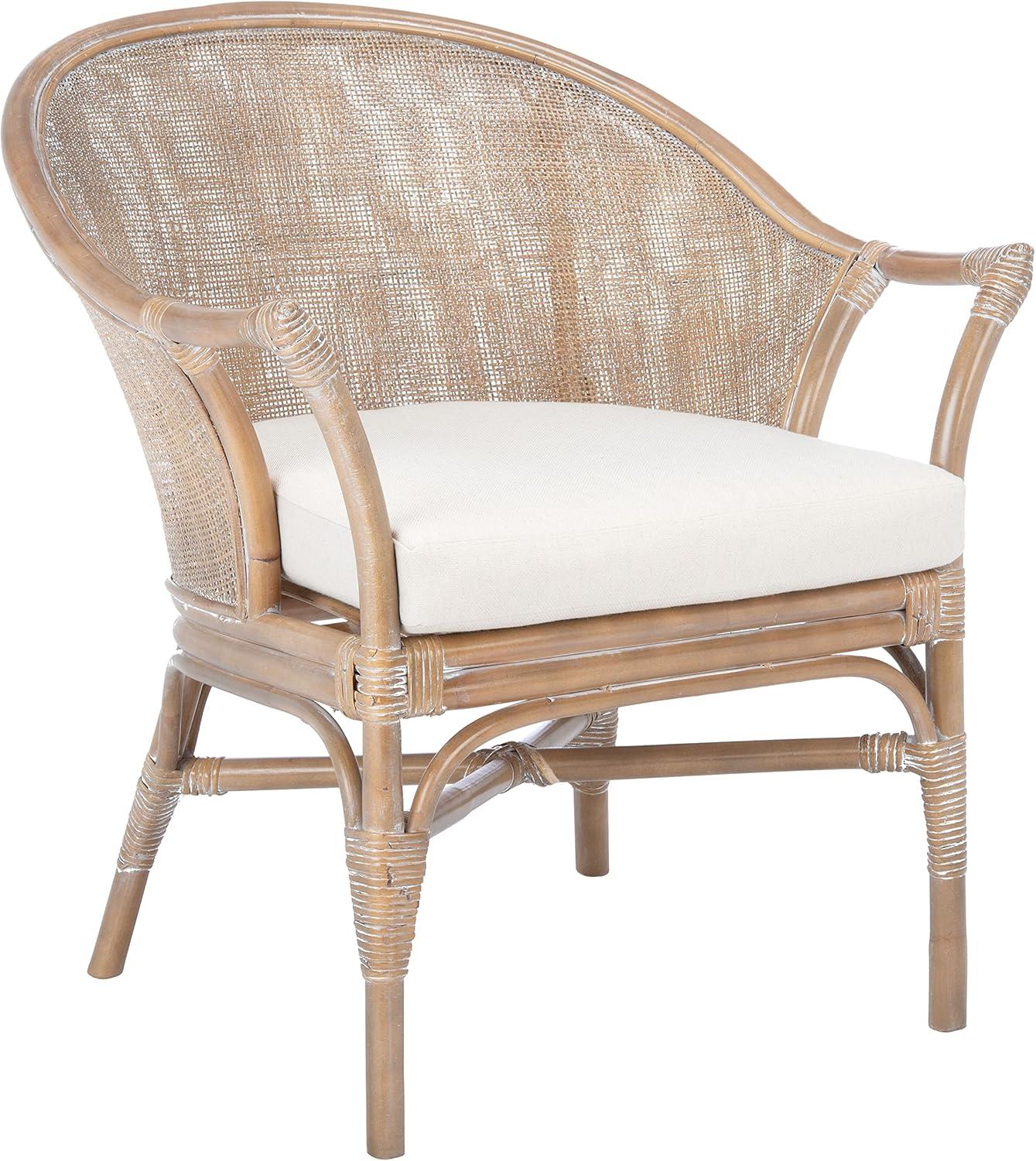 image:imageSafavieh Home Collection Dustin Rattan Cushion Accent Chair NaturalWhiteWhite Washed White
