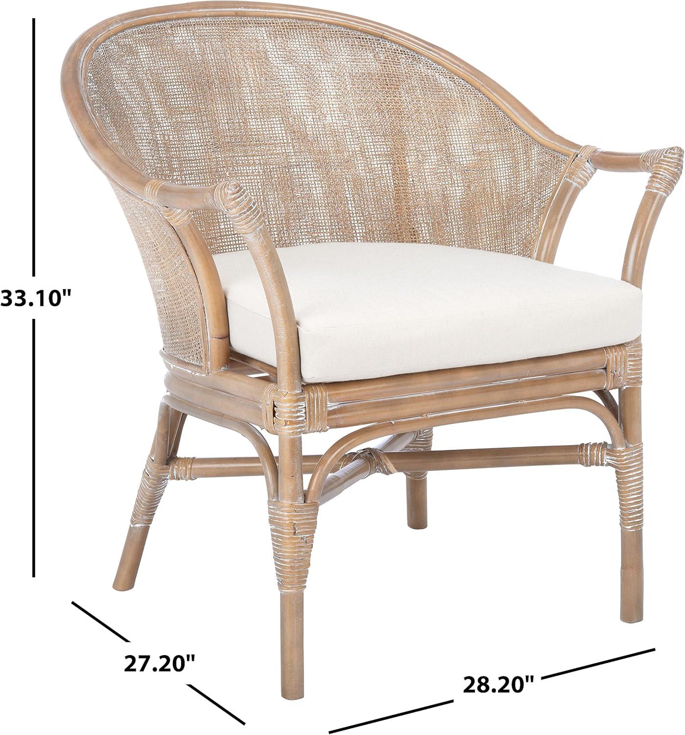 image:imageSafavieh Home Collection Dustin Rattan Cushion Accent Chair NaturalWhiteWhite Washed White