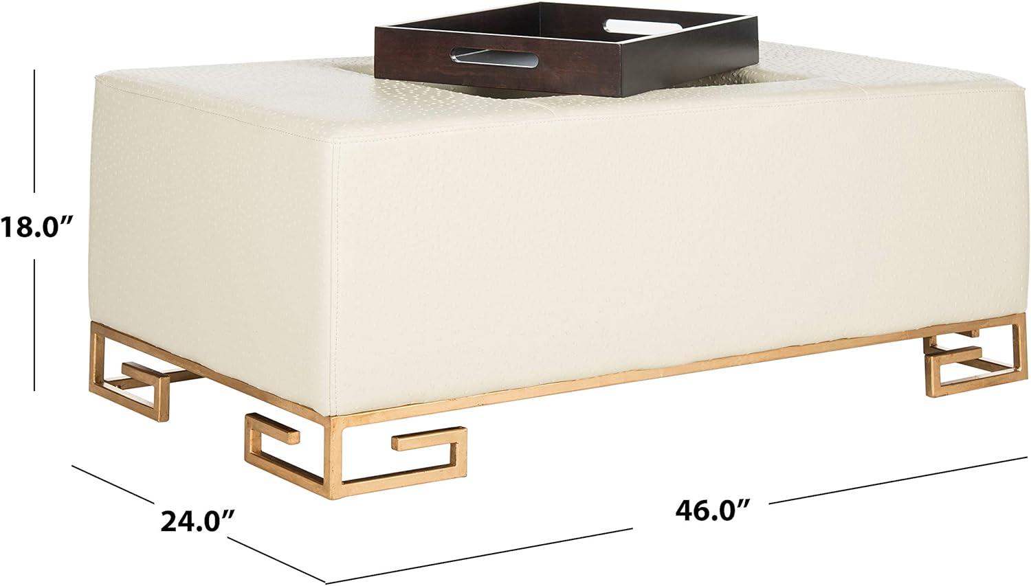 image:imageSafavieh Home Collection Julian Faux Ostrich Cream Tray OttomanCream Gold