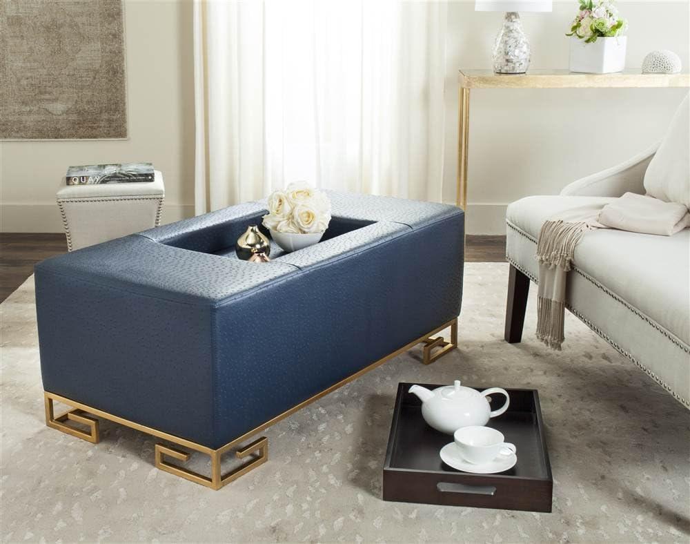 image:imageSafavieh Home Collection Julian Faux Ostrich Cream Tray OttomanNavy Gold