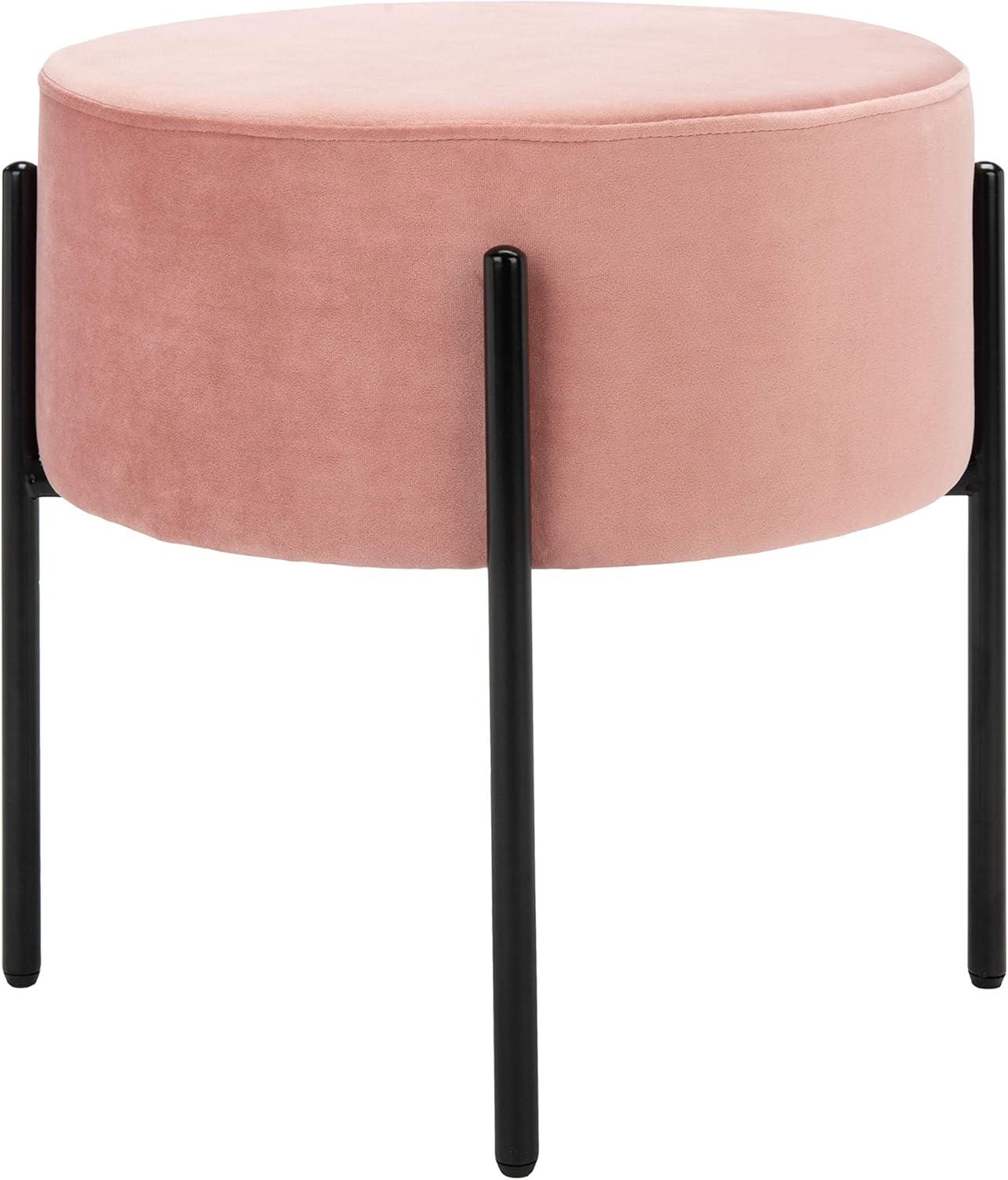 image:imageSafavieh Home Lisbon Glam Velvet Round Ottoman Dusty RoseBlackDusty Rose Black