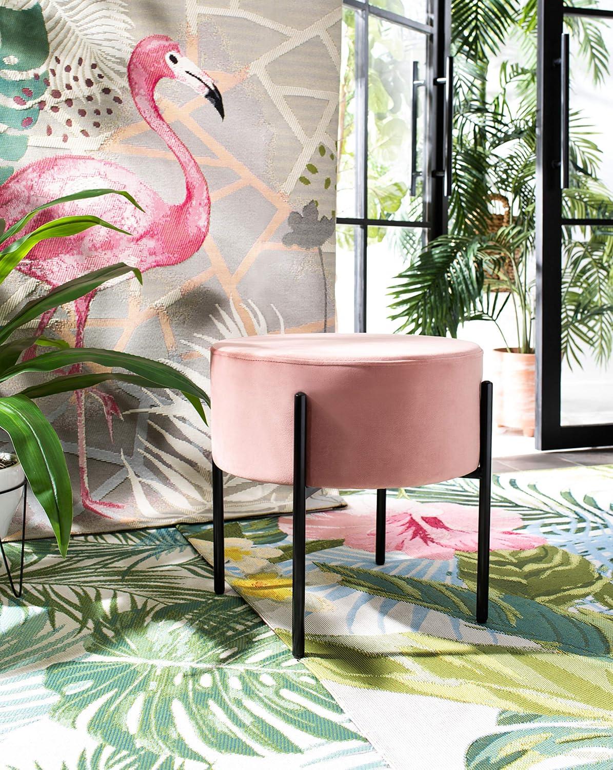 image:imageSafavieh Home Lisbon Glam Velvet Round Ottoman Dusty RoseBlackDusty Rose Black