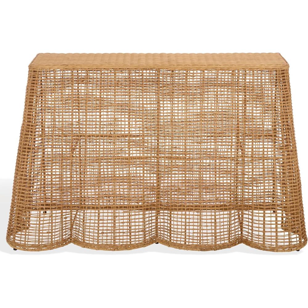 image:imageSAFAVIEH Couture Jilliette Natural Rattan Console Table Handwoven Boho Coastal Design Sculptural Base Fully Assembled Ideal for Entryway Living Room 52 W x 193 D x 315 H CWK3024ANatural