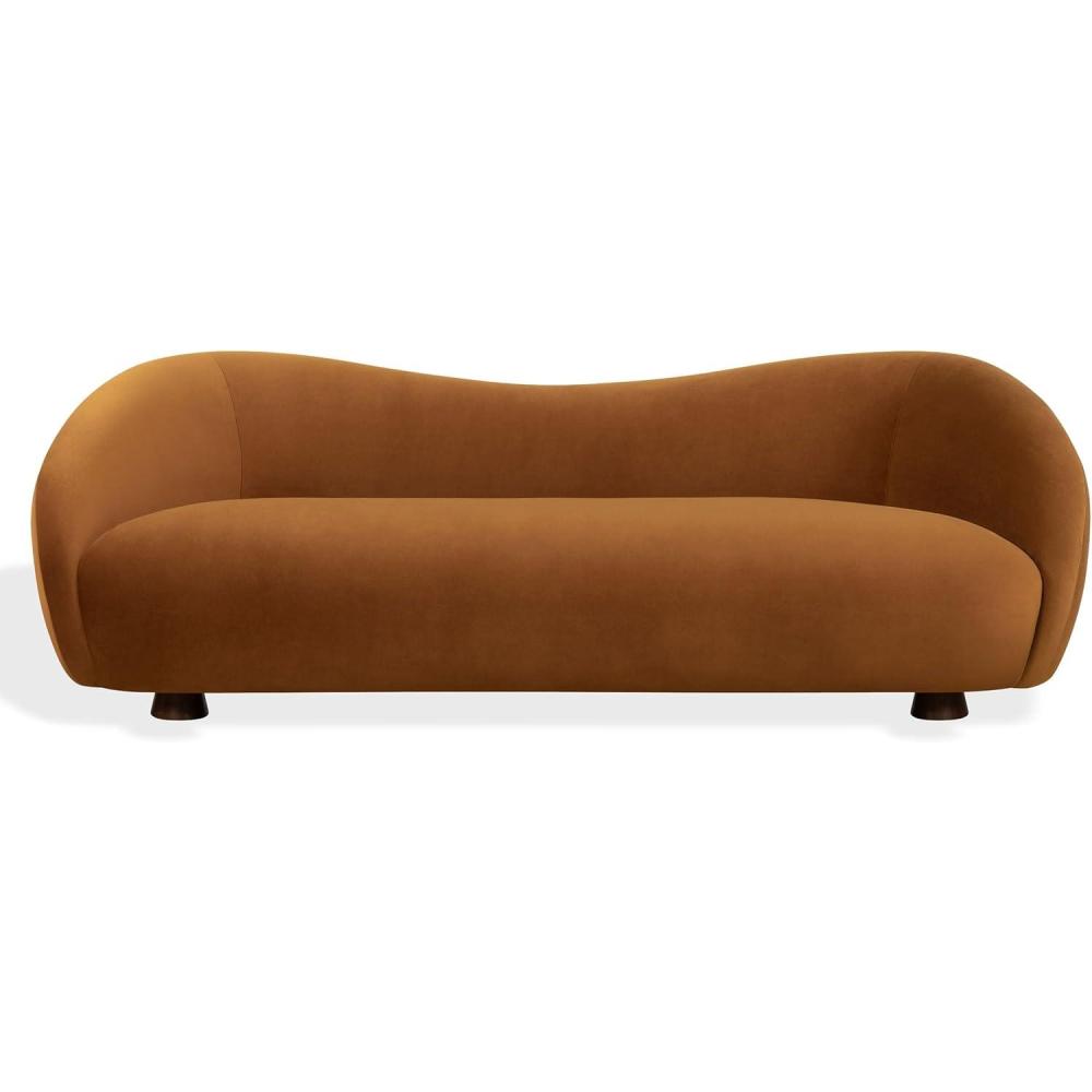 image:imageSAFAVIEH Couture Jocelyne Sofa Modern Curved Design Brown Velvet amp Walnut Ideal for Living Room Family Room 85 W x 368 D x 30 H SFV7519ABrownWalnut