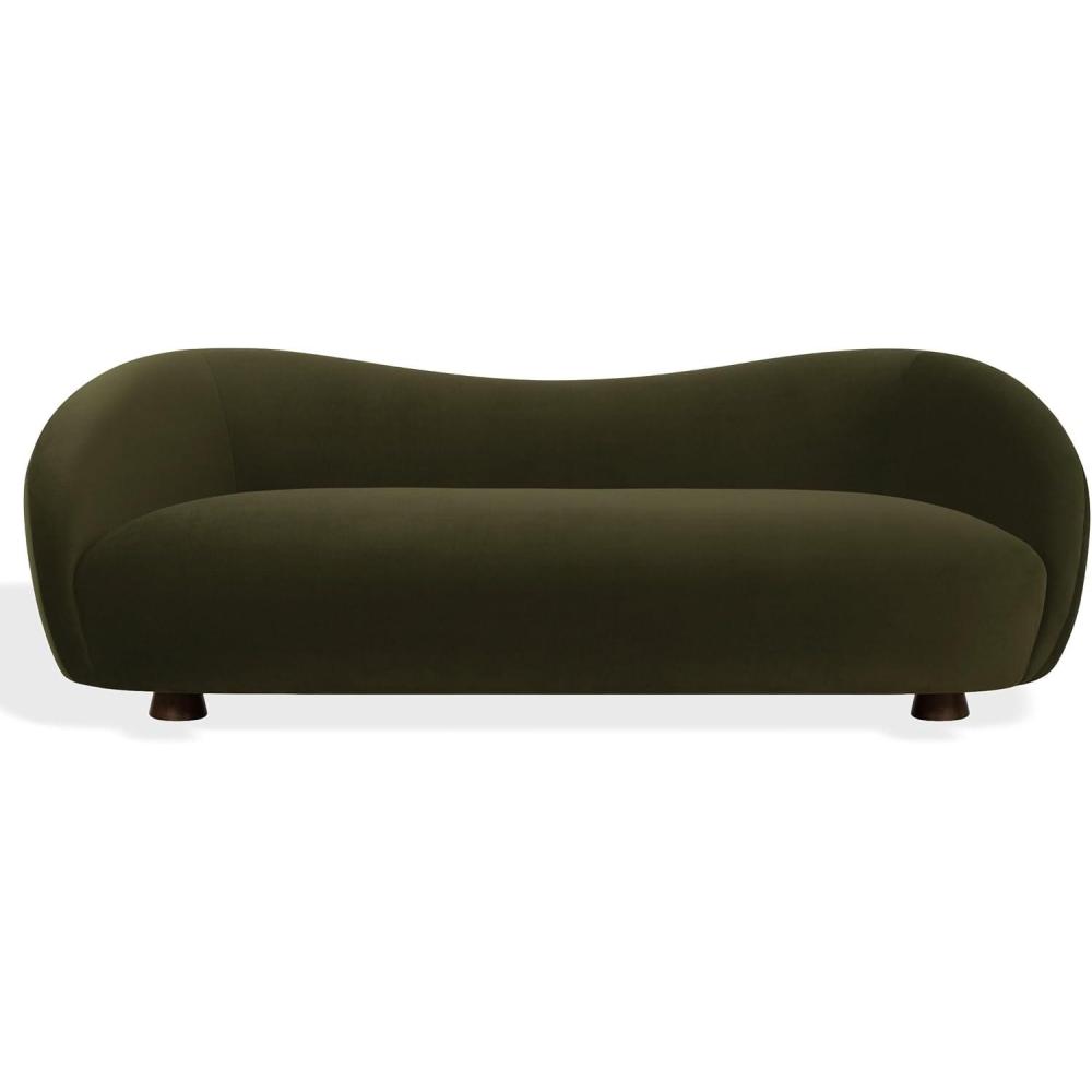 image:imageSAFAVIEH Couture Jocelyne Sofa Modern Curved Design Brown Velvet amp Walnut Ideal for Living Room Family Room 85 W x 368 D x 30 H SFV7519AWalnutDark Green