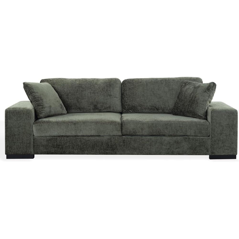 image:imageSAFAVIEH Couture Oakleigh Sofa Contemporary Style Dark Green Chenille Upholstery Ideal for Living Room Family Room 98 W x 35 D x 33 H SFV6121BDark Green