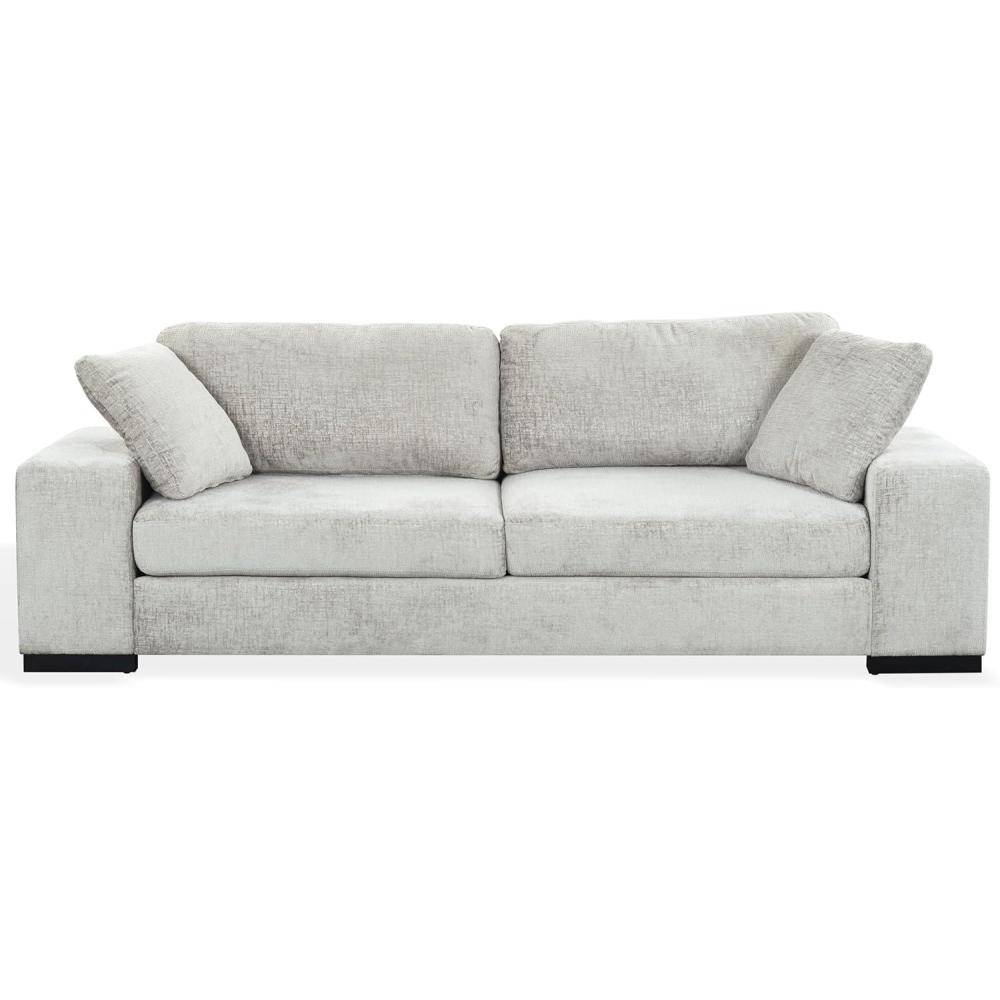 image:imageSAFAVIEH Couture Oakleigh Sofa Contemporary Style Dark Green Chenille Upholstery Ideal for Living Room Family Room 98 W x 35 D x 33 H SFV6121BGrey