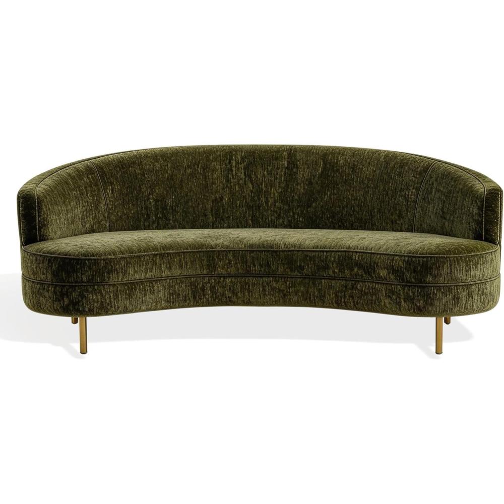 image:imageSAFAVIEH Couture Primrose Curved Sofa Olive Green Chenille Upholstery Ideal for Living Room Family Room 894 W x 44 D x 33 H SFV4715G
