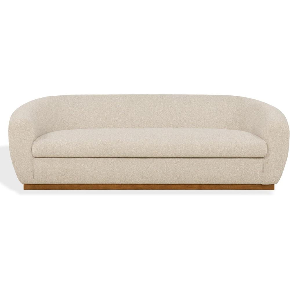 image:imageSAFAVIEH Couture Tylah Sofa Modern Curved Back Design Beige Boucle amp Walnut Fully Assembled Ideal for Living Room Family Room 866 W x 385 D x 283 H SFV7520ABeigeWalnut