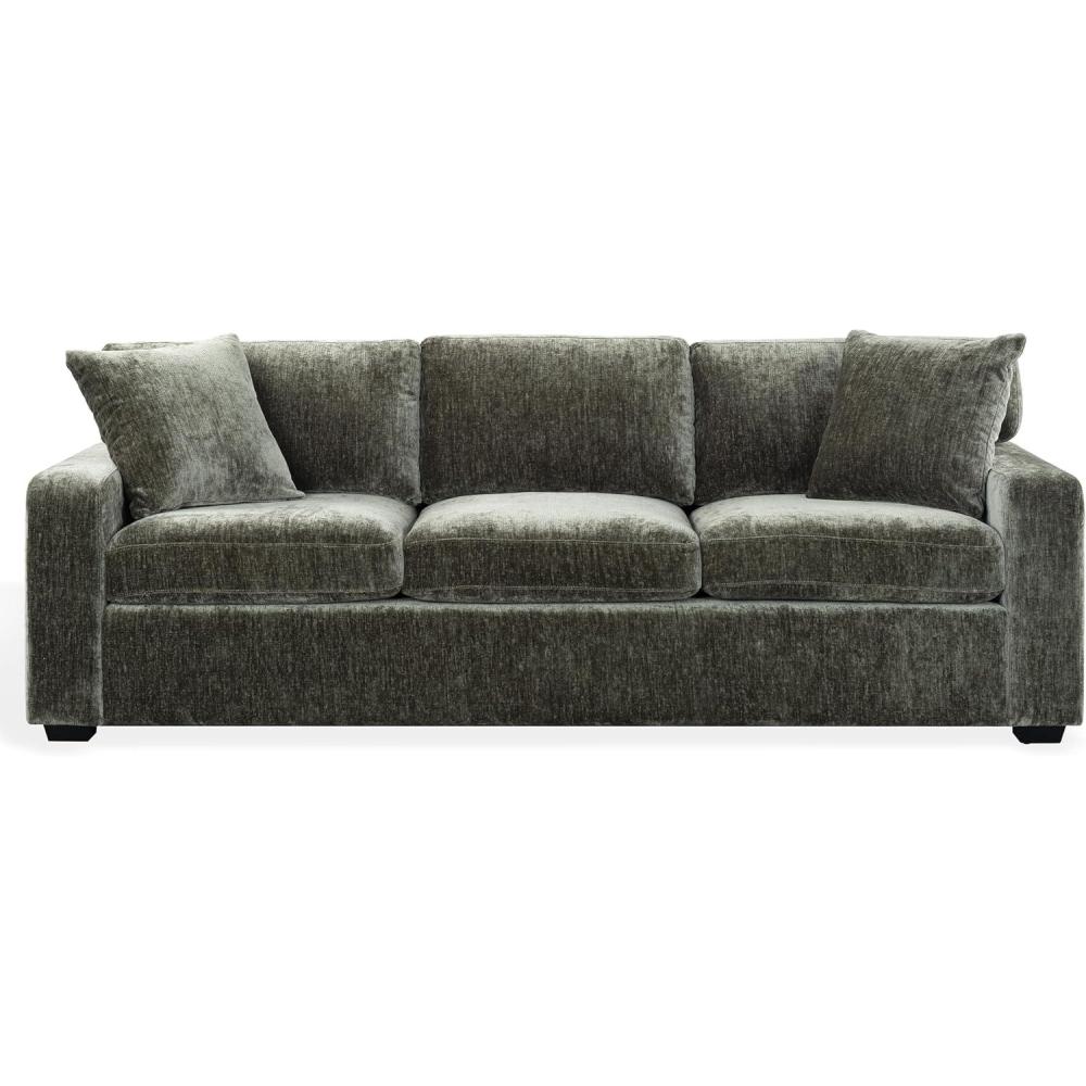 image:imageSAFAVIEH Couture Vasquez 3Seat Sofa Dark Green Chenille Upholstery Ideal for Living Room Family Room 92 W x 375 D x 343 H SFV6119ADark Green