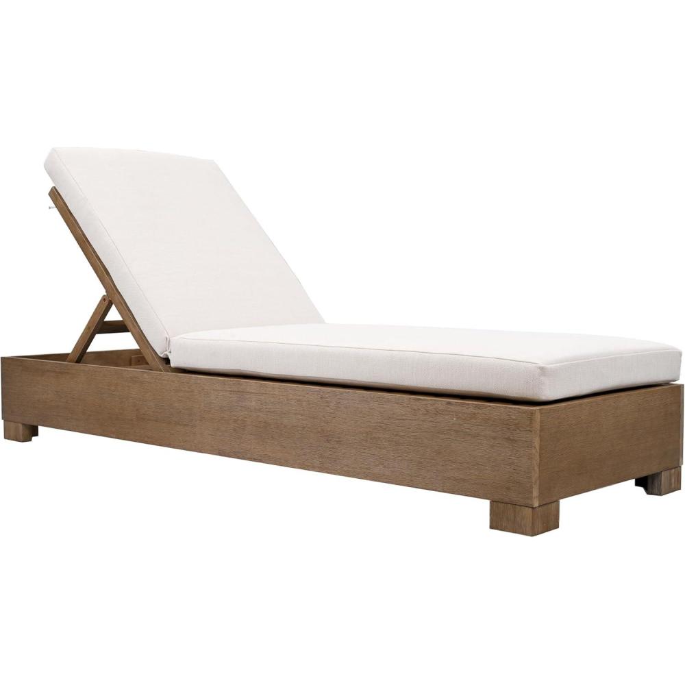 image:imageSAFAVIEH Couture Outdoor Collection Blanquilla NaturalBeige Cushion Solid Wood Chaise Lounge Chair