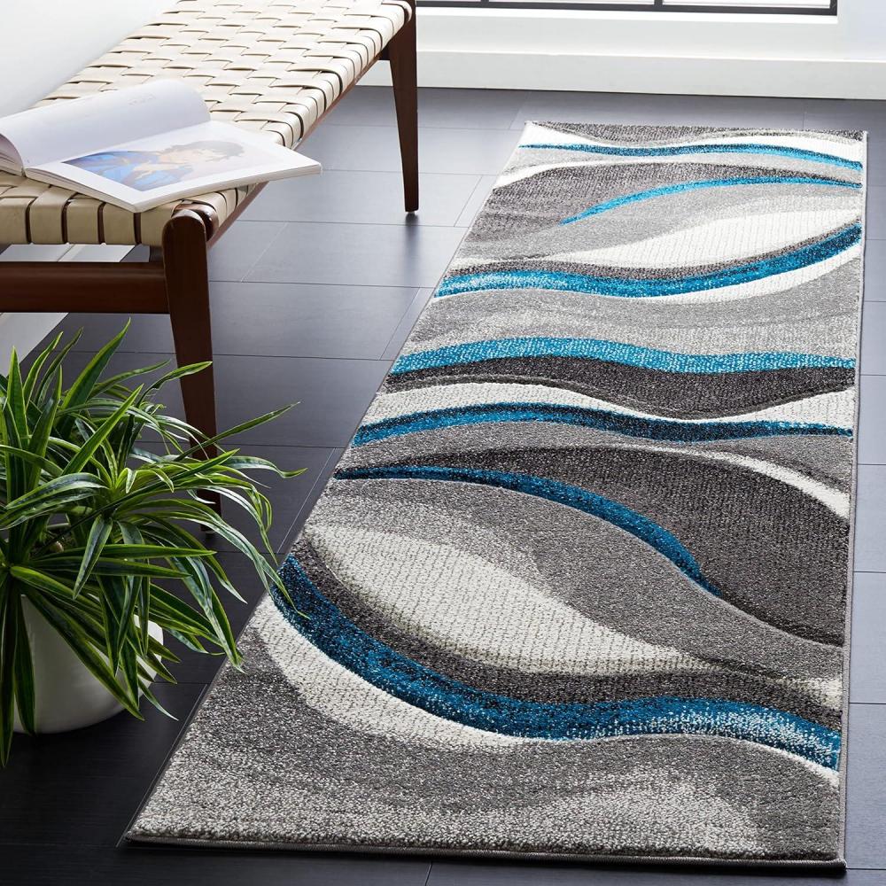 image:imageSAFAVIEH Hollywood Collection Area Rug 53 x 76 Grey amp Blue MidCentury Modern Design NonShedding amp Easy Care Ideal for High Traffic Areas in Living Room Bedroom HLW766FGreyTurquoise