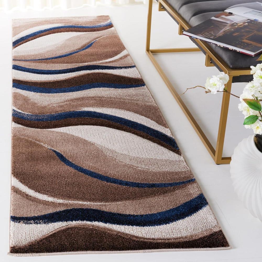 image:imageSAFAVIEH Hollywood Collection Area Rug 53 x 76 Grey amp Blue MidCentury Modern Design NonShedding amp Easy Care Ideal for High Traffic Areas in Living Room Bedroom HLW766FBeigeBlue