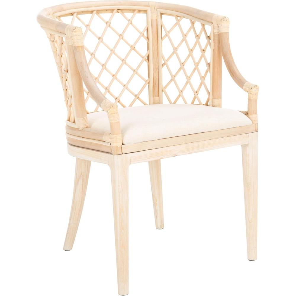 image:imageSAFAVIEH Home Collection Carlotta Natural Rattan Arm Chair with White Cotton Cushion Coastal Bistro Accent Chair for Dining Living Room Bedroom or Office SEA4013BNaturalWhite Washed