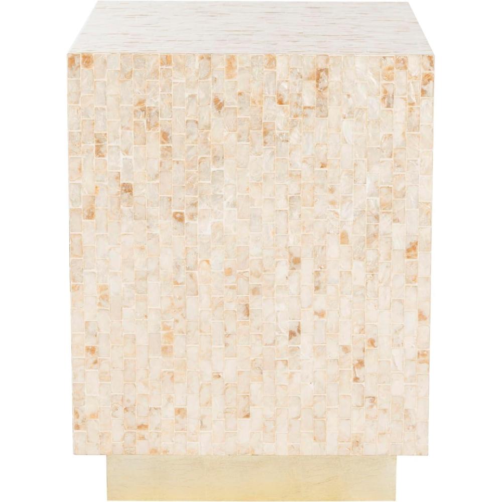 image:imageSAFAVIEH Home Collection Juno Rectangle Mosaic Faux Mother of Pearl Side Table Modern Luxe Accent Table with Gold Base Fully Assembled TRB1009A