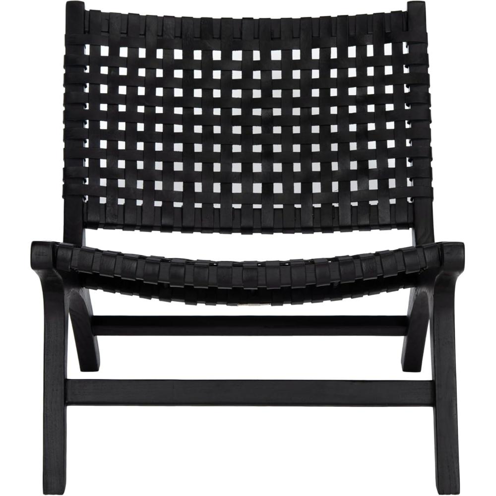 image:imageSAFAVIEH Home Collection Luna Brown amp Cognac Leather Woven Accent Chair Solid Wood Frame Contemporary Lounge Chair Fully Assembled ACH1002BBlack Black