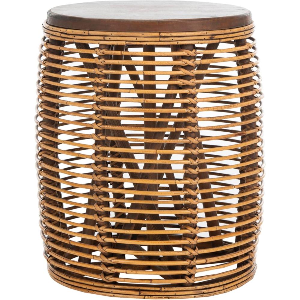 image:imageSAFAVIEH Home Collection  Maui Honey Brown Wash Rattan Drum Accent Table Fully Assembled Coastal Modern Design STL6500BHoney Brown Wash