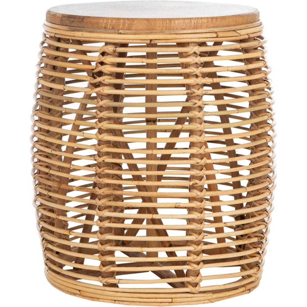 image:imageSAFAVIEH Home Collection Maui Honey Brown Wash Rattan Drum Accent Table Fully Assembled Coastal Modern Design STL6500BNatural