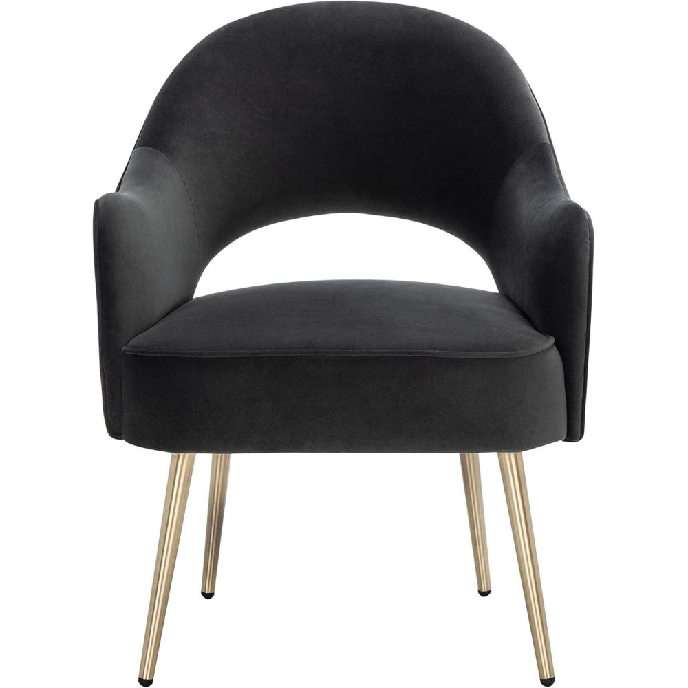 image:imageSAFAVIEH Home Collection Dublyn Black VelvetGold Accent ChairBlack