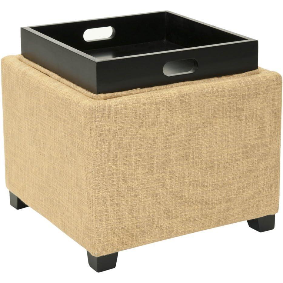 image:imageSAFAVIEH Home Collection Harrison Stone Single Tray Square Foot Rest Storage OttomanGold