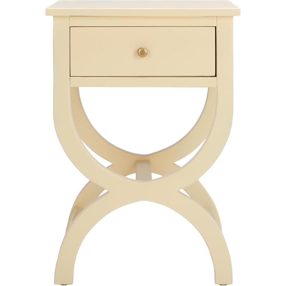 image:imageSAFAVIEH Home Collection Maxine Walnut Brown 1Drawer Accent Table Nightstand Bedside Accent Table Fully AssembledVanilla