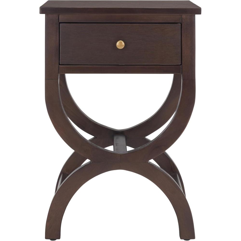 image:imageSAFAVIEH Home Collection Maxine Walnut Brown 1Drawer Accent Table Nightstand Bedside Accent Table Fully AssembledWalnut