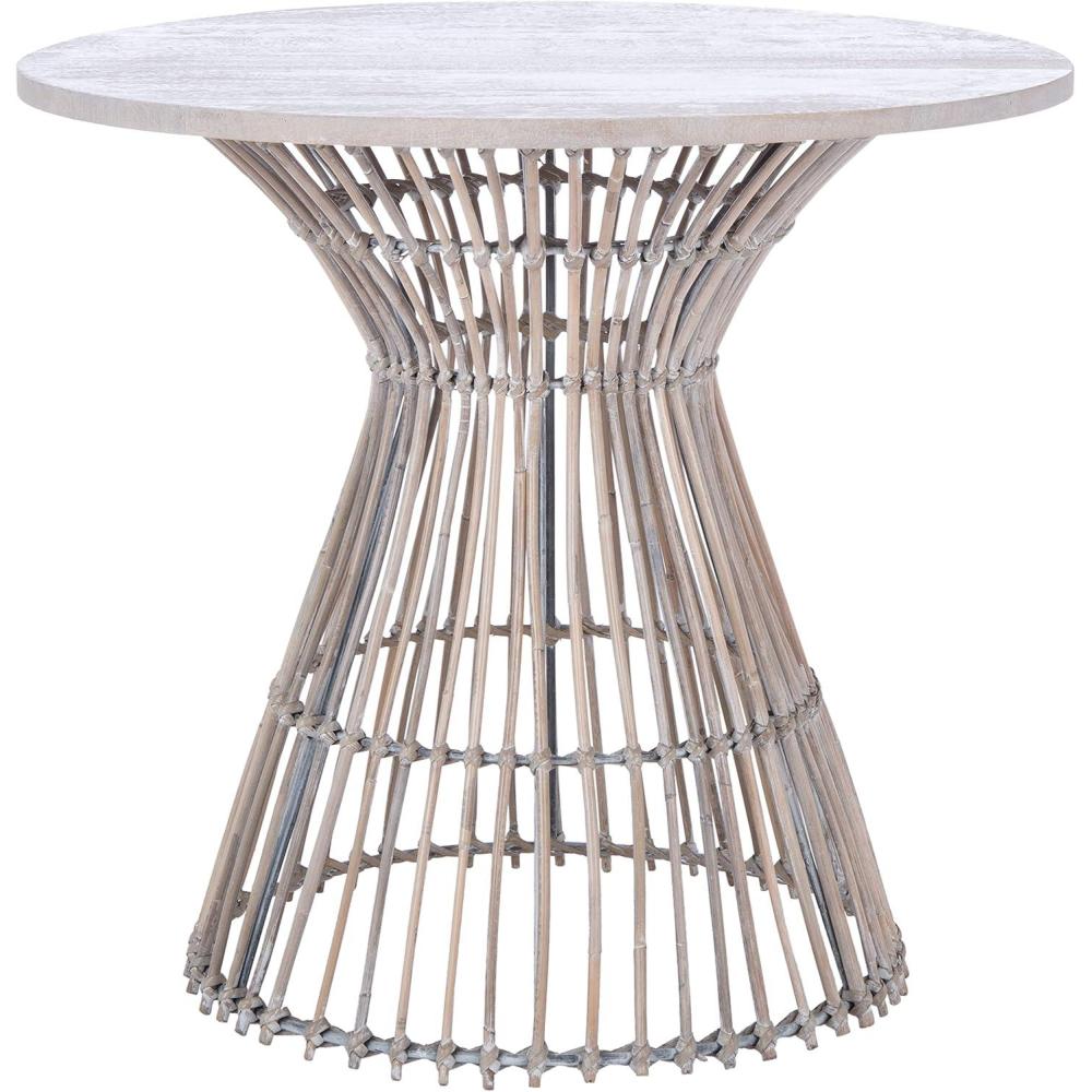 image:imageSAFAVIEH Home Collection Whent Coastal Grey White Wash and Black Round Accent TableWhite Washed Black