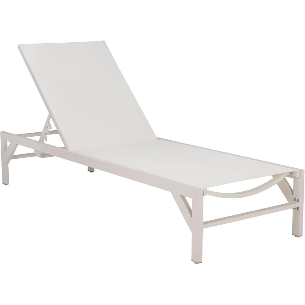 image:imageSAFAVIEH Outdoor Stanley Chaise Lounge Chair White Aluminum amp Textilene Adjustable Backrest Weather Resistant for Deck Patio Backyard Poolside 787 W x 267 D x 139 H PAT7559BWhiteWhite