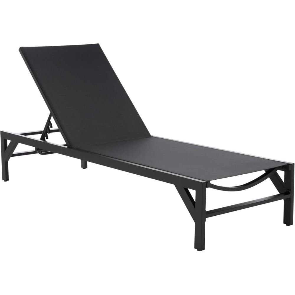 image:imageSAFAVIEH Outdoor Stanley Chaise Lounge Chair White Aluminum amp Textilene Adjustable Backrest Weather Resistant for Deck Patio Backyard Poolside 787 W x 267 D x 139 H PAT7559BBlackBlack