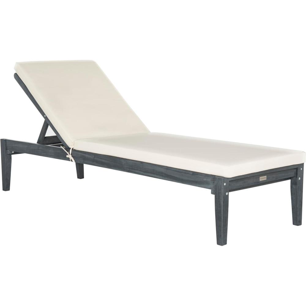 image:imageSAFAVIEH Outdoor Collection Montclair Natural Solid WoodBeige Cushion Adjustable Chaise Lounge Chair PAT6731AAsh Grey Beige