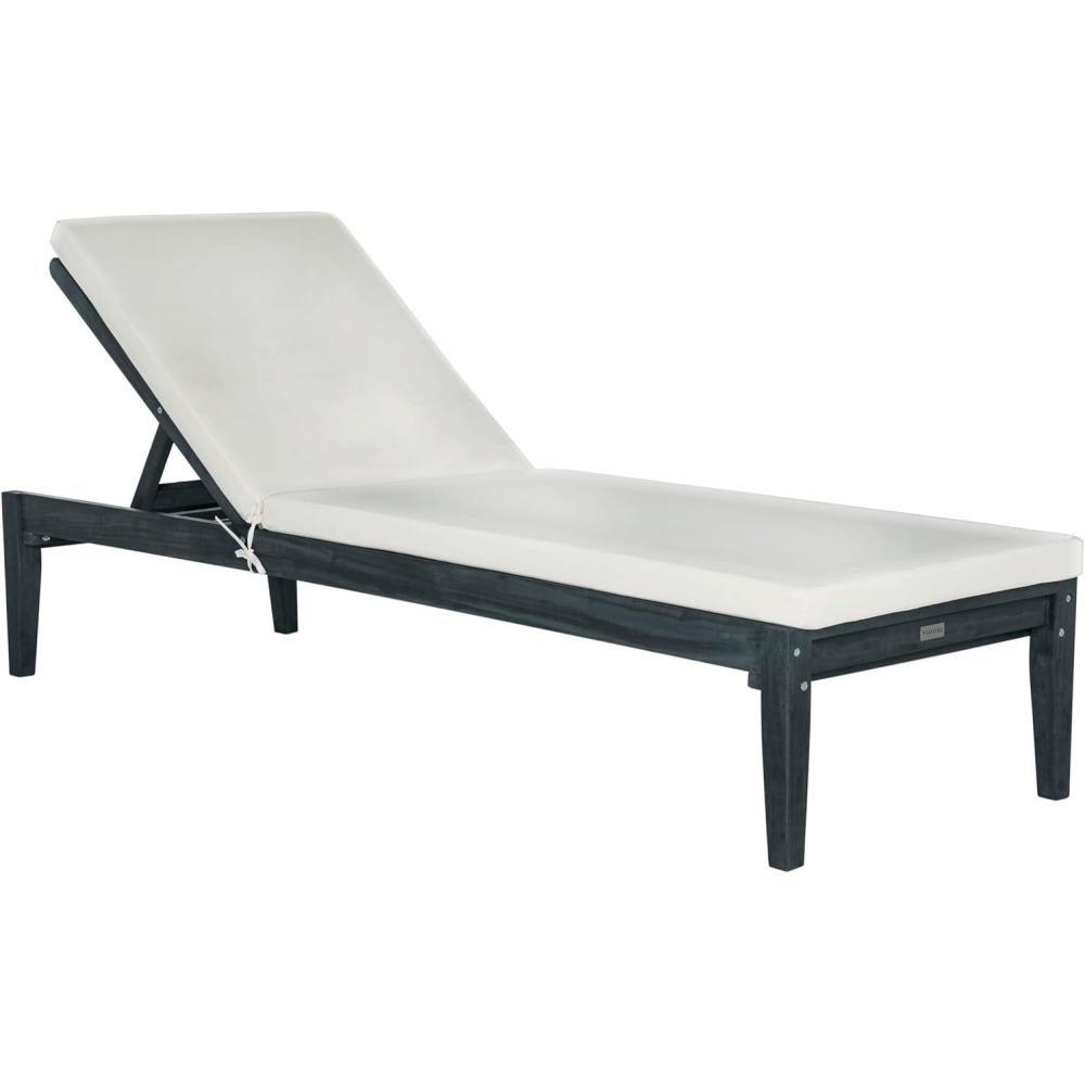 image:imageSAFAVIEH Outdoor Collection Montclair Natural Solid WoodBeige Cushion Adjustable Chaise Lounge Chair PAT6731ADark Slate Gray  Beige