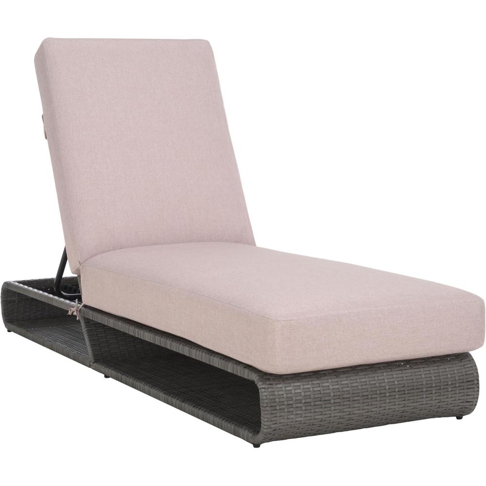 image:imageSAFAVIEH Outdoor Collection Vale Grey BrownLight Grey Patio Adjustable Chaise Lounge ChairGreyLight Grey