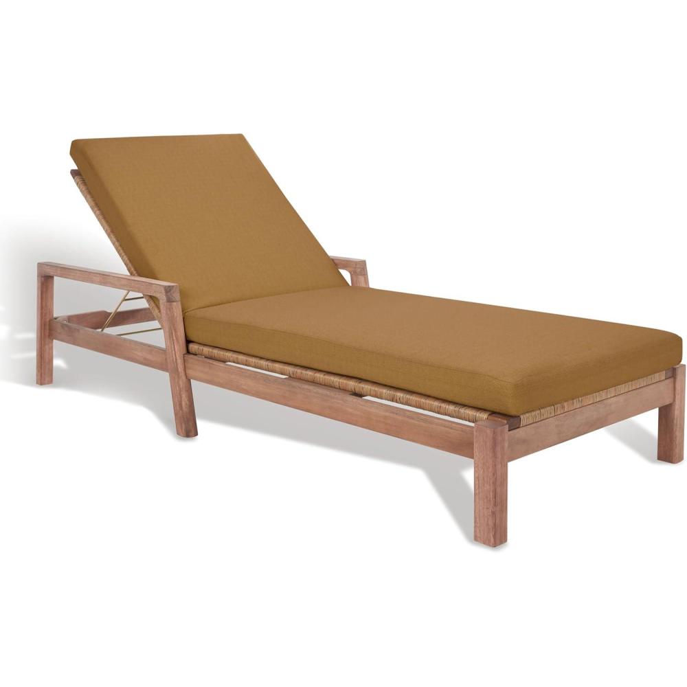 image:imageSAFAVIEH Outdoor Couture Collection Donnamaria Natural Solid WoodWhite Cushion Wicker Chaise Lounge Chair CPT1027ANaturalBrown