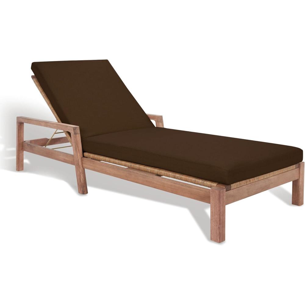 image:imageSAFAVIEH Outdoor Couture Collection Donnamaria Natural Solid WoodWhite Cushion Wicker Chaise Lounge Chair CPT1027ANaturalDark Brown