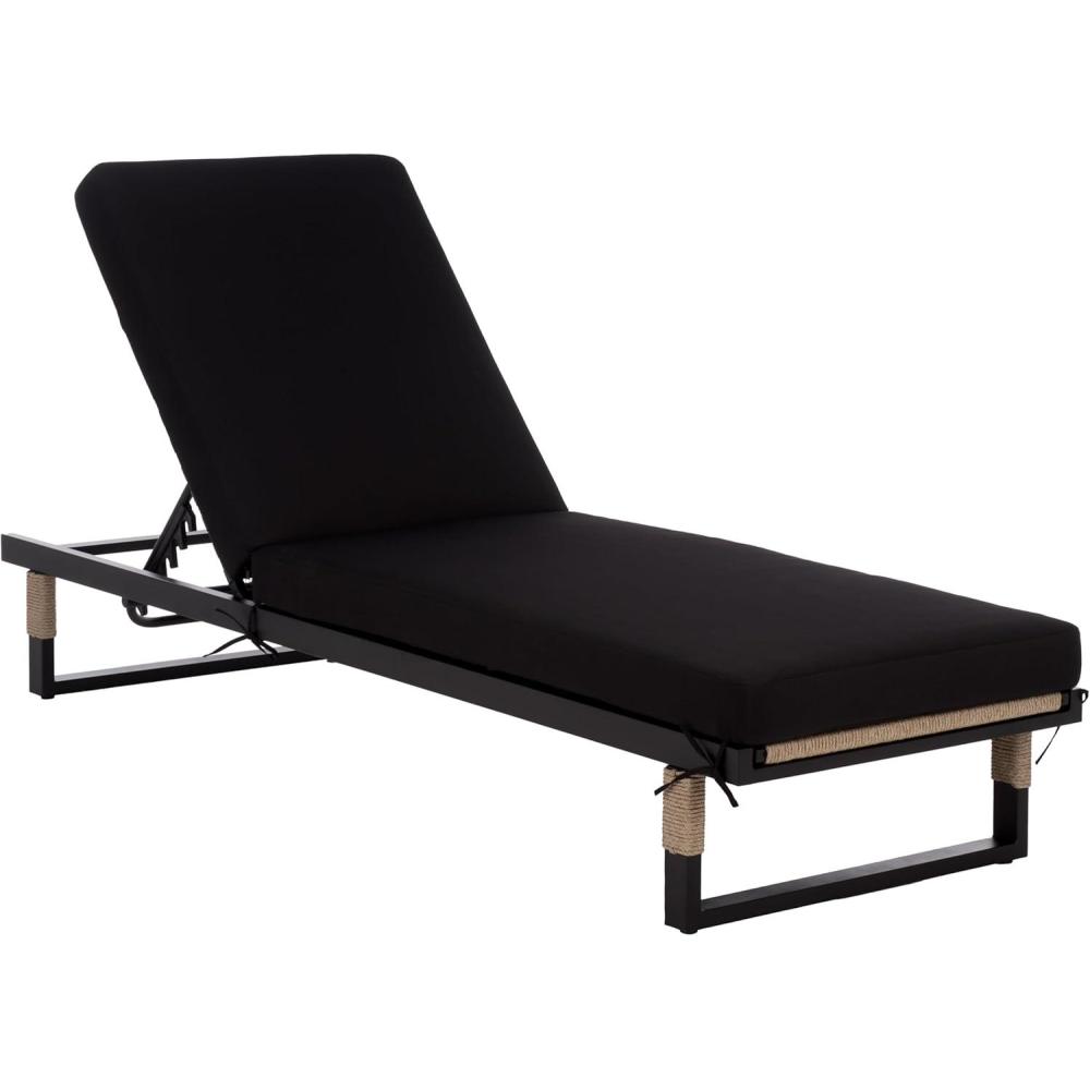 image:imageSAFAVIEH Outdoor Patio Furniture Collection Arman Black amp Black Lounger with Cushion Adjustable Outdoor Reclining Chaise PAT7558ABlackBlack