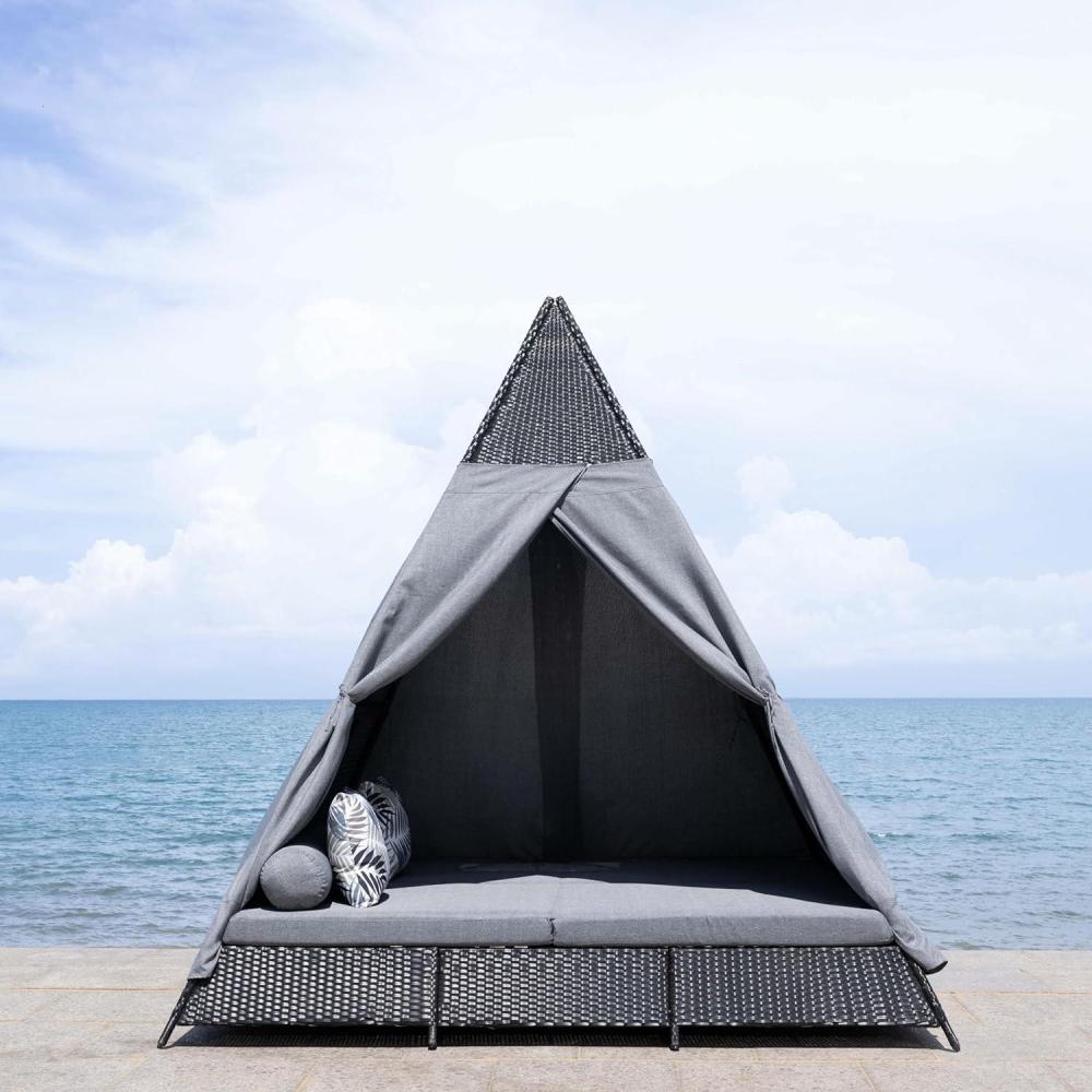 image:imageSAFAVIEH Outdoor Patio Furniture Collection Bongo Grey amp Light Grey Wicker Outdoor Daybed with Canopy Modern Pyramid Design PAT7736BBlackGrey