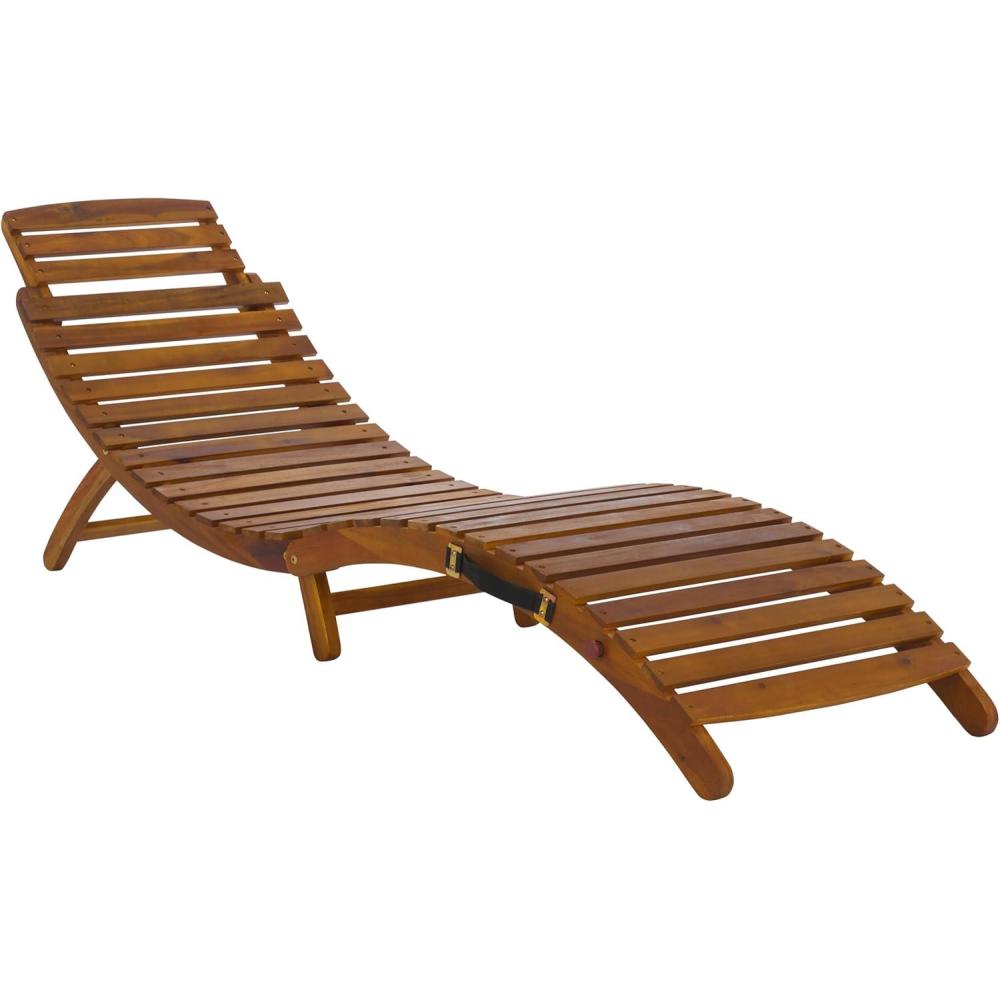 image:imageSAFAVIEH Outdoor Patio Furniture Collection  Fanty Brown Solid Wood Folding Chaise Lounge Chair Slatted TeakStyle Design Portable Sun Lounger with No Cushion PAT6803ATeak
