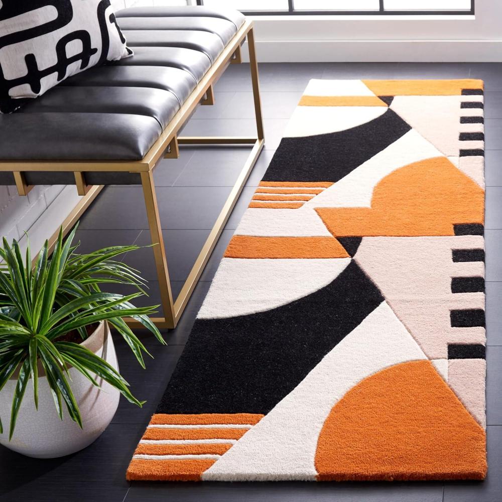 image:imageSAFAVIEH Rodeo Drive Collection Area Rug 8 Square Gold Handmade MidCentury Modern Abstract Wool Ideal for High Traffic Areas in Living Room Bedroom RD863AIvoryRust