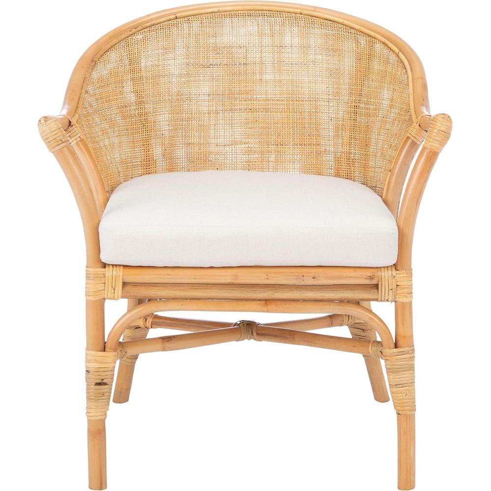 image:imageSafavieh Home Collection Dustin Rattan Cushion Accent Chair NaturalWhiteNatural  White