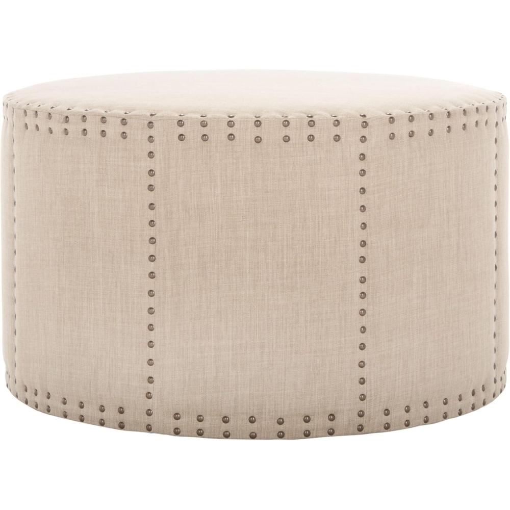 image:imageSafavieh Mercer Collection Faith Beige Nailhead Round OttomanBeige