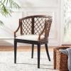 SAFAVIEH Home Collection – Carlotta Natural Rattan Arm Chair with White Cotton Cushion, Coastal Bistro Accent Chair for Dining, Living Room, Bedroom or Office (SEA4013B)(Brown / Black)