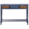 SAFAVIEH Home Collection – Christa Entryway Console Table, Blue Solid Wood 3-Drawer Storage Sofa Table with Rattan Baskets (AMH5737H)(Blue)