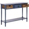 SAFAVIEH Home Collection – Christa Entryway Console Table, Blue Solid Wood 3-Drawer Storage Sofa Table with Rattan Baskets (AMH5737H)(Blue)