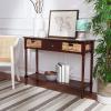SAFAVIEH Home Collection – Christa Entryway Console Table, Blue Solid Wood 3-Drawer Storage Sofa Table with Rattan Baskets (AMH5737H)(Cherry)